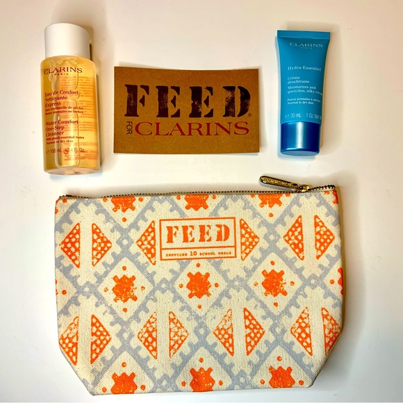 CLARINS PARIS Set Hydra-Essentiel Cream 1oz Facial Cleanser 3.4oz FEED Pouch NEW - Picture 1 of 10